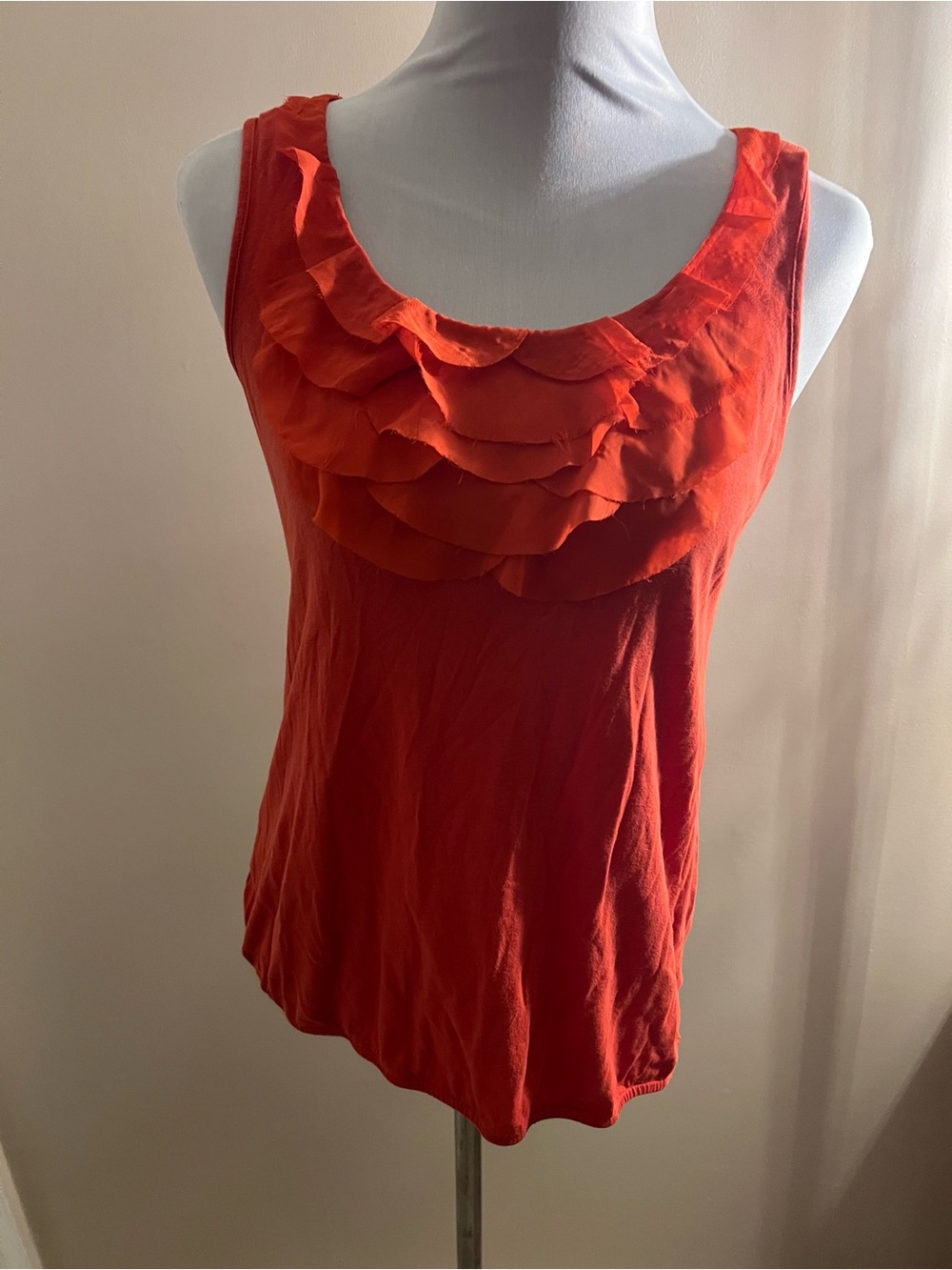 Ann Taylor Loft - Women’s Sleeveless Ruffle Neck Tank Top - Red